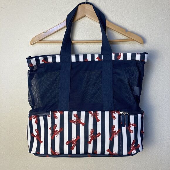 No Boundaries Tote Bag Insulated Zip Bottom Blue White Red Lobsters - Picture 5 of 9